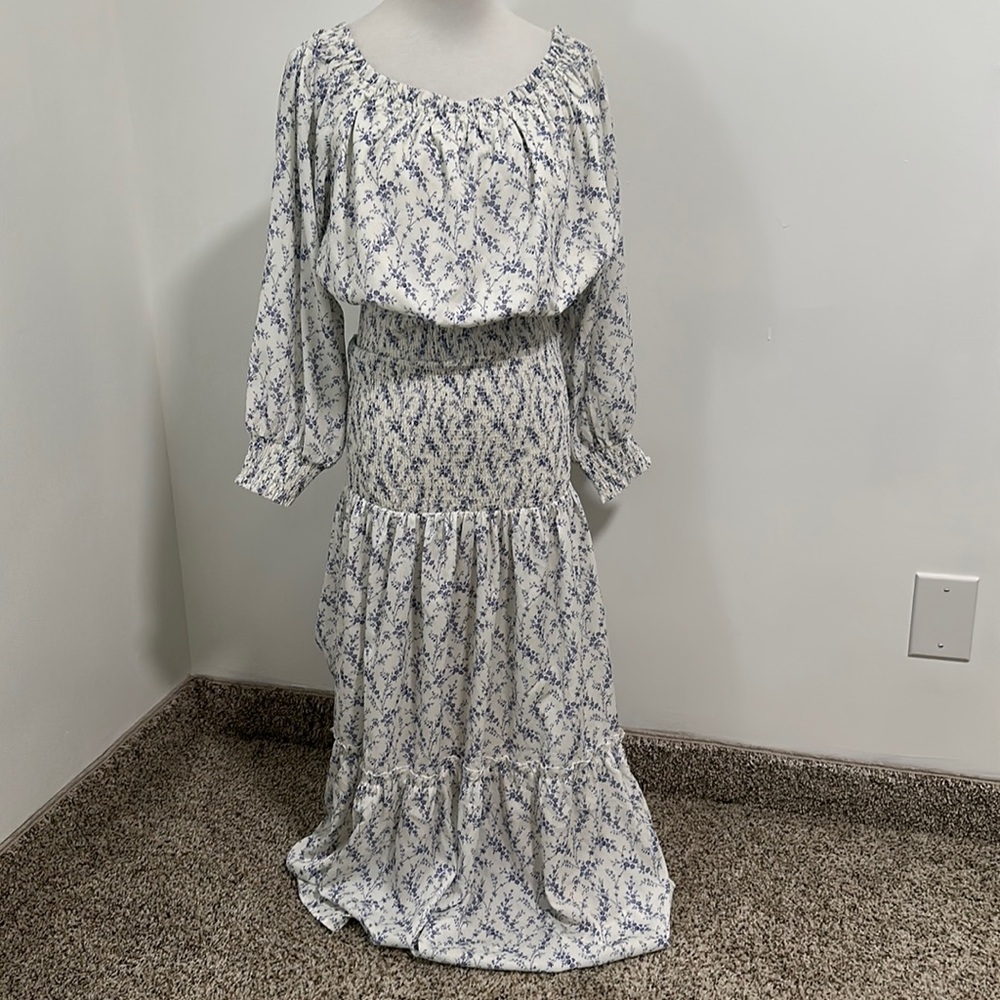 Pink Lily Blue and White Floral Maxi Dress